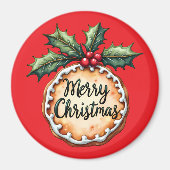 Vrolijk kerstkoekje met Holly Berries Magneet (Voorkant)