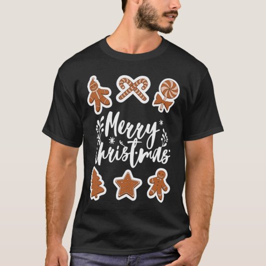 Vrolijk kerstkoekjes Gingerbread Man Tree Bakin T-shirt (Voorkant)