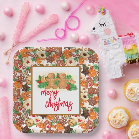 Vrolijk kerstkoekjes papieren bordje (Feest)