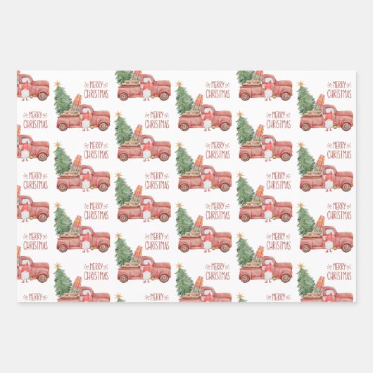 Vrolijk kerstkoepel met  Red Truck Inpakpapier Vel (Voorkant 2)