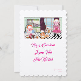 Vrolijk kerstkoken met vrienden illustratie kaart