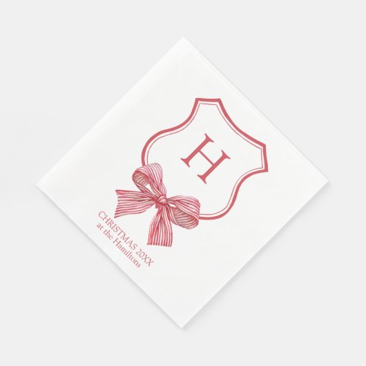 Vrolijk Kerstkoket Bow Monogram Servet (Hoek)