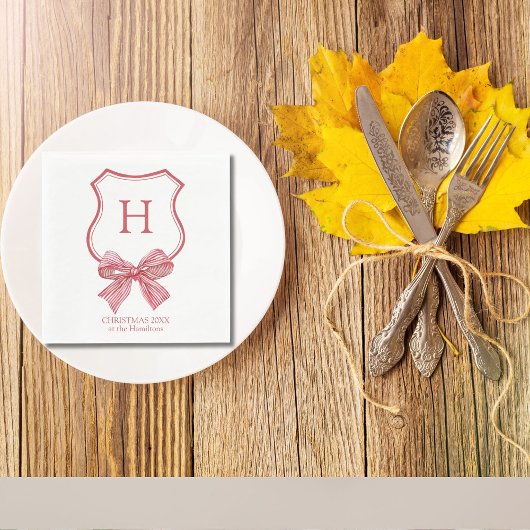 Vrolijk Kerstkoket Bow Monogram Servet