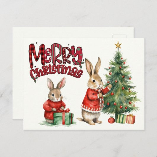 Vrolijk kerstkonijn briefkaart (Voorkant / Achterkant)