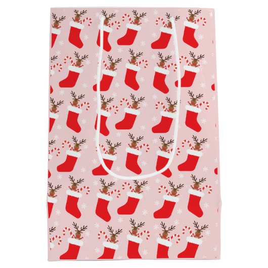 Vrolijk kerstkoortsrenrendier in stoprood medium cadeauzakje (Achterkant)