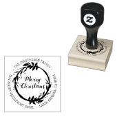 Vrolijk kerstkrans familie retour adres rubberstempel (Gestempeld)