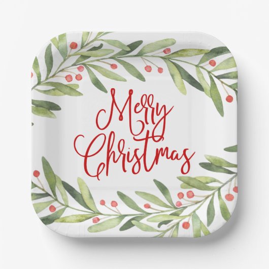 Vrolijk kerstkrans feestje papieren bordje (Voorkant)