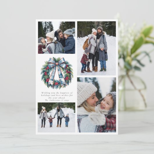 Vrolijk Kerstkrans Fotocollage Feestdagenkaart (Staand voorkant)