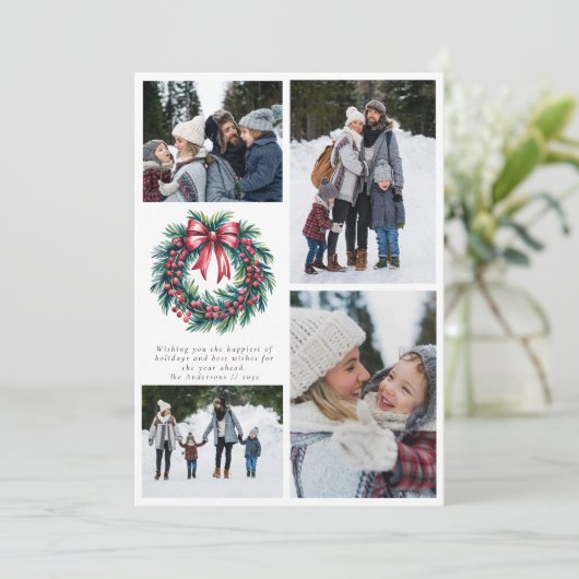 Vrolijk Kerstkrans Fotocollage Feestdagenkaart (Staand voorkant)