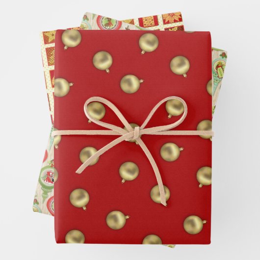 Vrolijk kerstkrans gouden Ornamenten Star Pigeon Inpakpapier Vel (In situ)