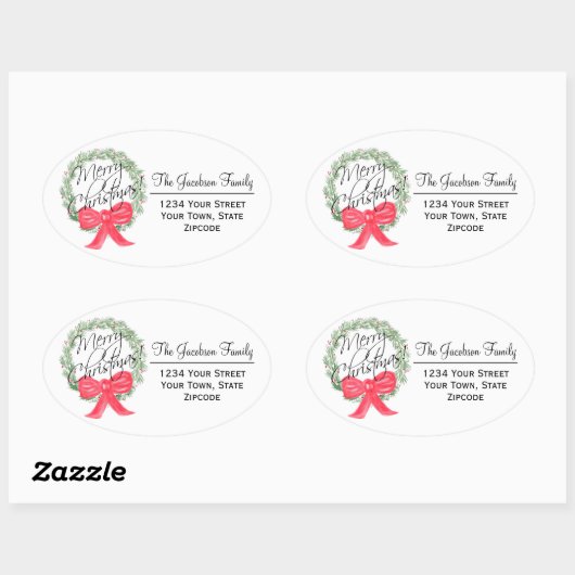 Vrolijk kerstkrans groot retouradres ovale sticker (Vel)