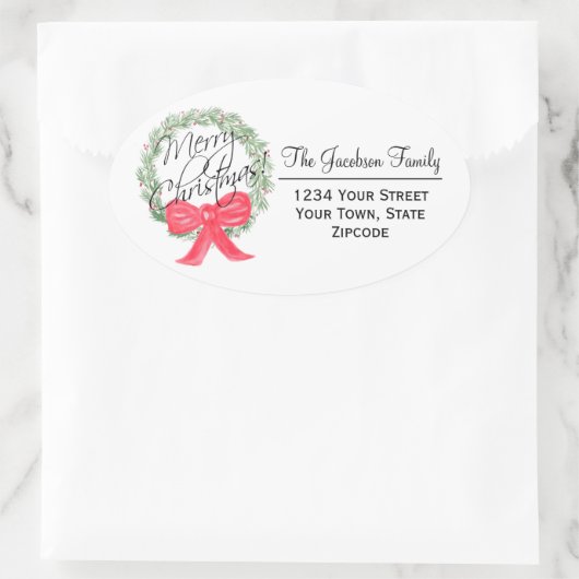 Vrolijk kerstkrans groot retouradres ovale sticker (Tas)