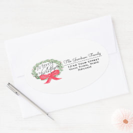 Vrolijk kerstkrans groot retouradres ovale sticker
