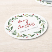 Vrolijk Kerstkrans Handgeschreven Familie Feesteli Ronde Kartonnen Onderzetter (Gebogen)