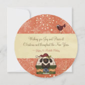 Vrolijk kerstkrans met Santa Sheep en Bird Feestdagenkaart (Achterkant)