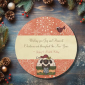 Vrolijk kerstkrans met Santa Sheep en Bird Feestdagenkaart