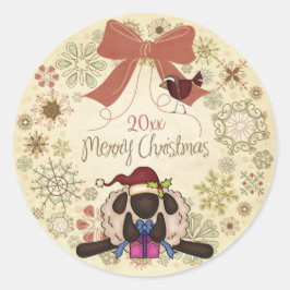 Vrolijk kerstkrans met Santa Sheep en Bird Ronde Sticker