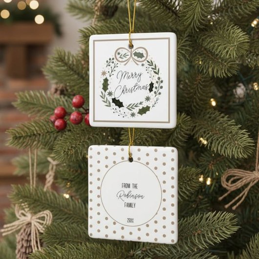 Vrolijk kerstkrans minimalistisch modern keramisch ornament