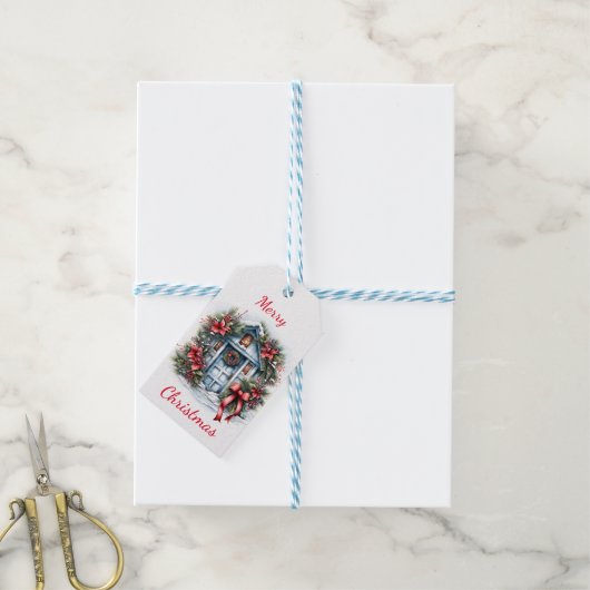 Vrolijk kerstkrans Vector Gift Label Cadeaulabel (Met Touw)