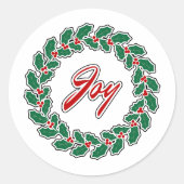 Vrolijk kerstkransontwerp: Vreugde Ronde Sticker (Voorkant)