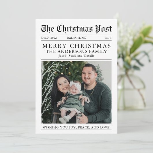 Vrolijk kerstkrantenjaar in de Review Foto Feestdagenkaart (Staand voorkant)