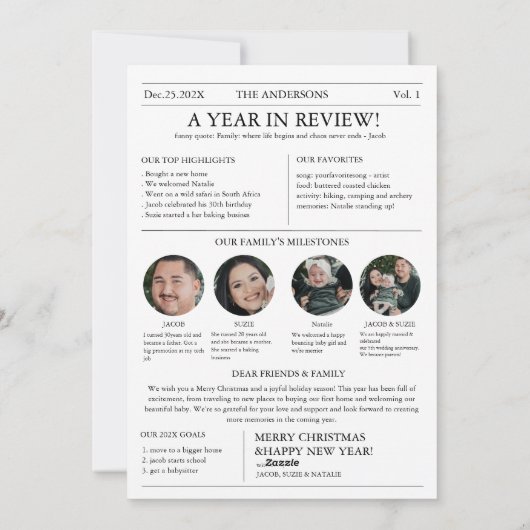 Vrolijk kerstkrantenjaar in de Review Foto Feestdagenkaart (Achterkant)