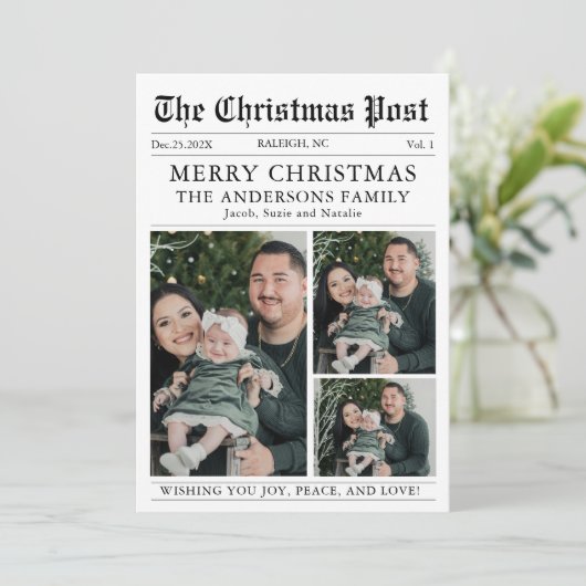 Vrolijk kerstkrantenjaar in de Review Foto Feestdagenkaart (Staand voorkant)