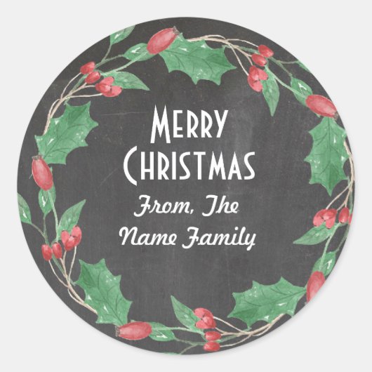 Vrolijk kerstkrijt rustieke bloemkrans Sticker (Voorkant)