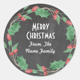 Vrolijk kerstkrijt rustieke bloemkrans Sticker