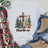 Vrolijk kerstkruis en bomen T-shirt