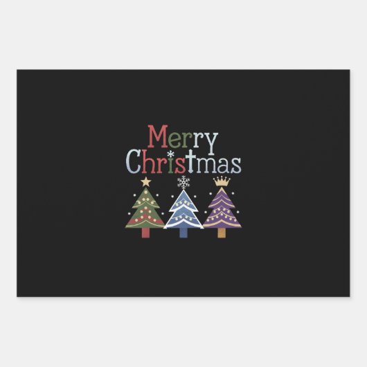 Vrolijk Kerstkruis Kerstboom Retro Inpakpapier Vel (Voorkant)