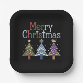 Vrolijk Kerstkruis Kerstboom Retro Papieren Bordje (Voorkant)