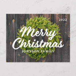 Vrolijk kerstland Rustic Pine Wreated Feestdagenkaart