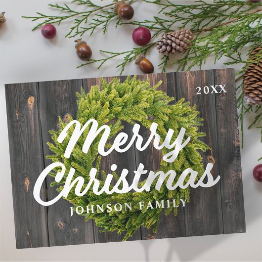 Vrolijk kerstland Rustic Pine Wreated Feestdagenkaart