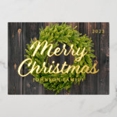 Vrolijk kerstland Rustic Pine Wreated Folie Feestdagenkaart (Voorkant)