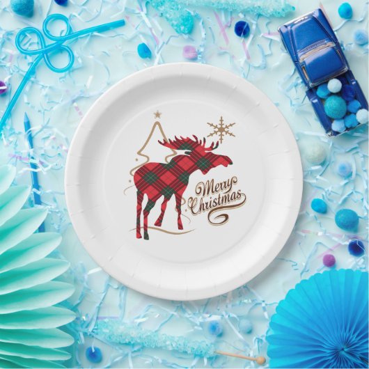 Vrolijk kerstland stijl Rood met Pset Moose Papieren Bordje (Feest)