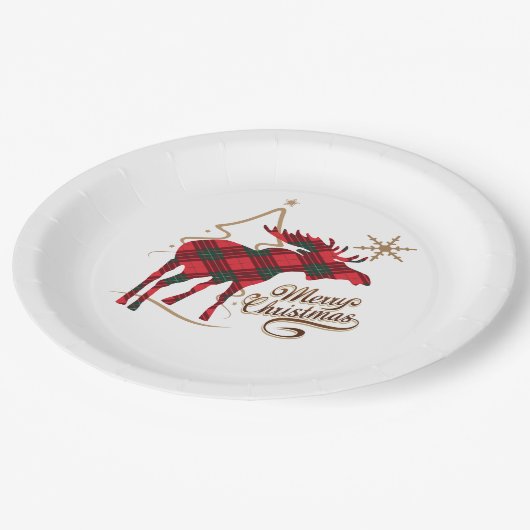 Vrolijk kerstland stijl Rood met Pset Moose Papieren Bordje (Gekanteld)