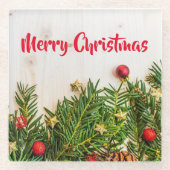 Vrolijk kerstlandbomen Rood en Wit Onderzetter Glazen Onderzetter (Voorkant)