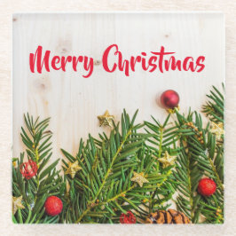 Vrolijk kerstlandbomen Rood en Wit Onderzetter Glazen Onderzetter