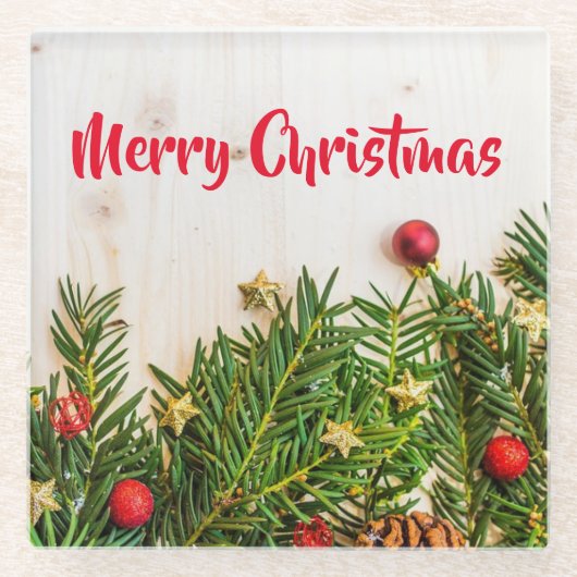 Vrolijk kerstlandbomen Rood en Wit Onderzetter Glazen Onderzetter (Voorkant)