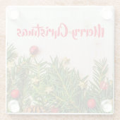 Vrolijk kerstlandbomen Rood en Wit Onderzetter Glazen Onderzetter (Achterkant)