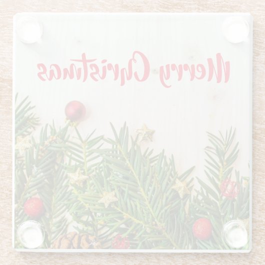 Vrolijk kerstlandbomen Rood en Wit Onderzetter Glazen Onderzetter (Achterkant)