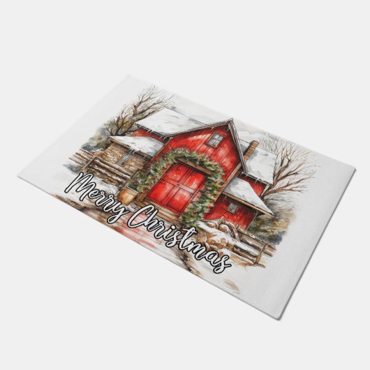 Vrolijk kerstlandhuis deurmat (Schuin)