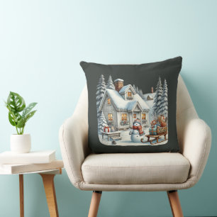 Vrolijk kerstlandhuis kussen