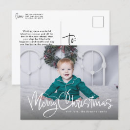 Vrolijk kerstleuk script eenvoudig een foto feestdagenkaart