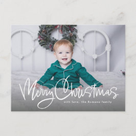 Vrolijk kerstleuk script eenvoudig een foto feestdagenkaart