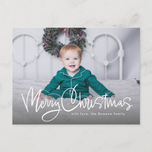 Vrolijk kerstleuk script eenvoudig een foto feestdagenkaart (Voorkant)