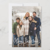 Vrolijk kerstleuk script eenvoudig rood twee foto' feestdagenkaart (Voorkant)