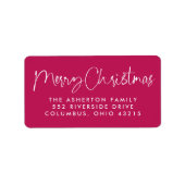 Vrolijk kerstleuk script roze retouradres etiket (Voorkant)