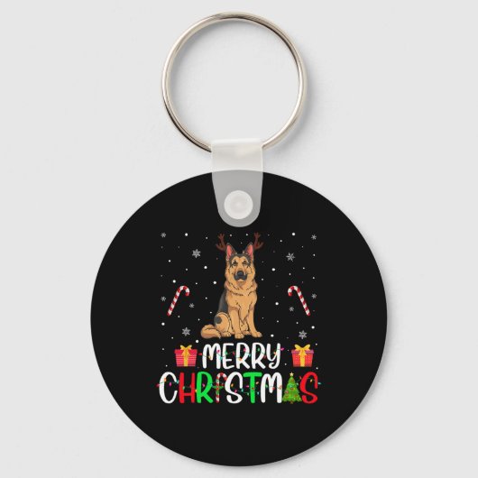 Vrolijk kerstlicht Duitse herdershond Reindee Sleutelhanger (Voorkant)